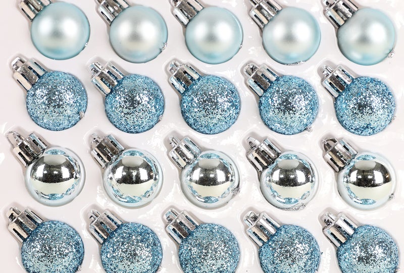 Christmas ConceptsÂ® Pack of 25-25mm Mini Christmas Tree Baubles - Shiny, Matte & Glitter Decorated Ornaments (Ice Blue) - Image 5